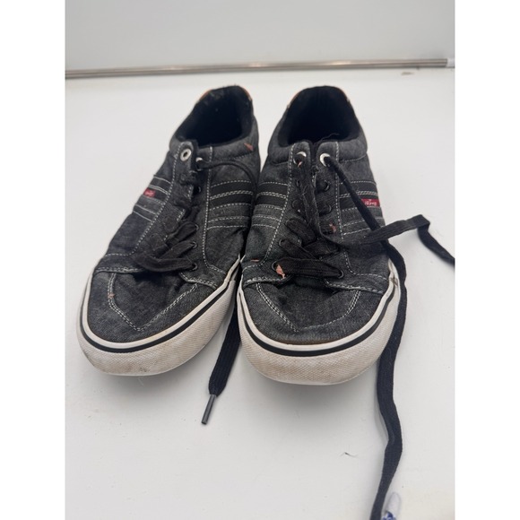 Levis Shoes Mens Size 11 Black Denim Upper Low Top Sneakers Skater Grunge Goth - Picture 6 of 8